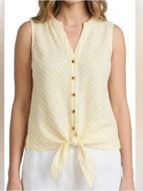 Mauve Light Yellow Sleeveless Button-Front Tie Hem Camisole
